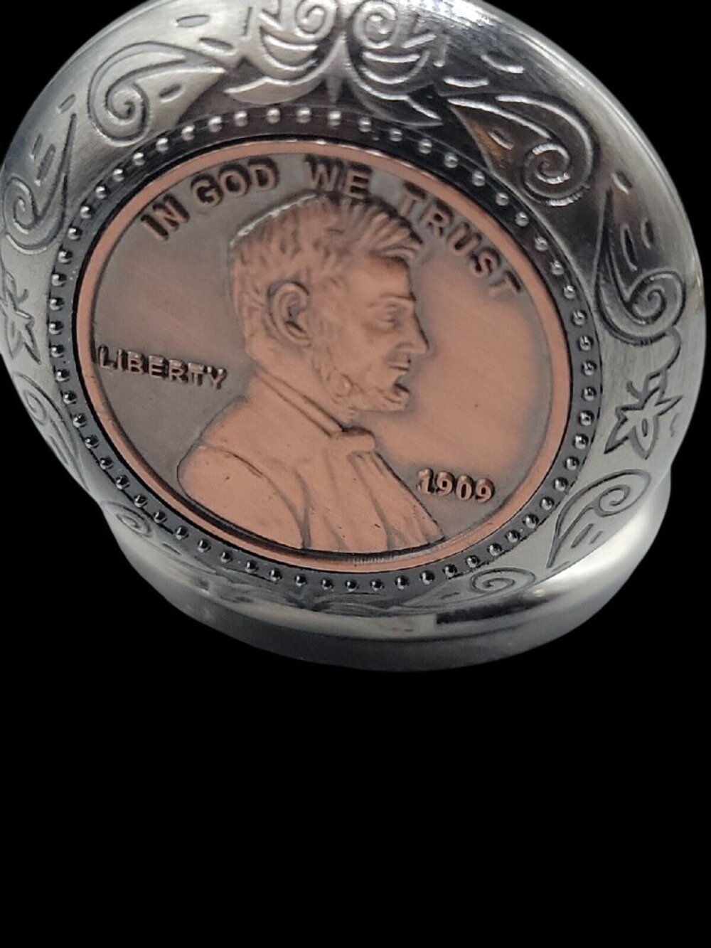 Vintage Abraham Lincoln American Pocket Watch 13" Fob Silver Tone Penny Design - Picture 4 of 7